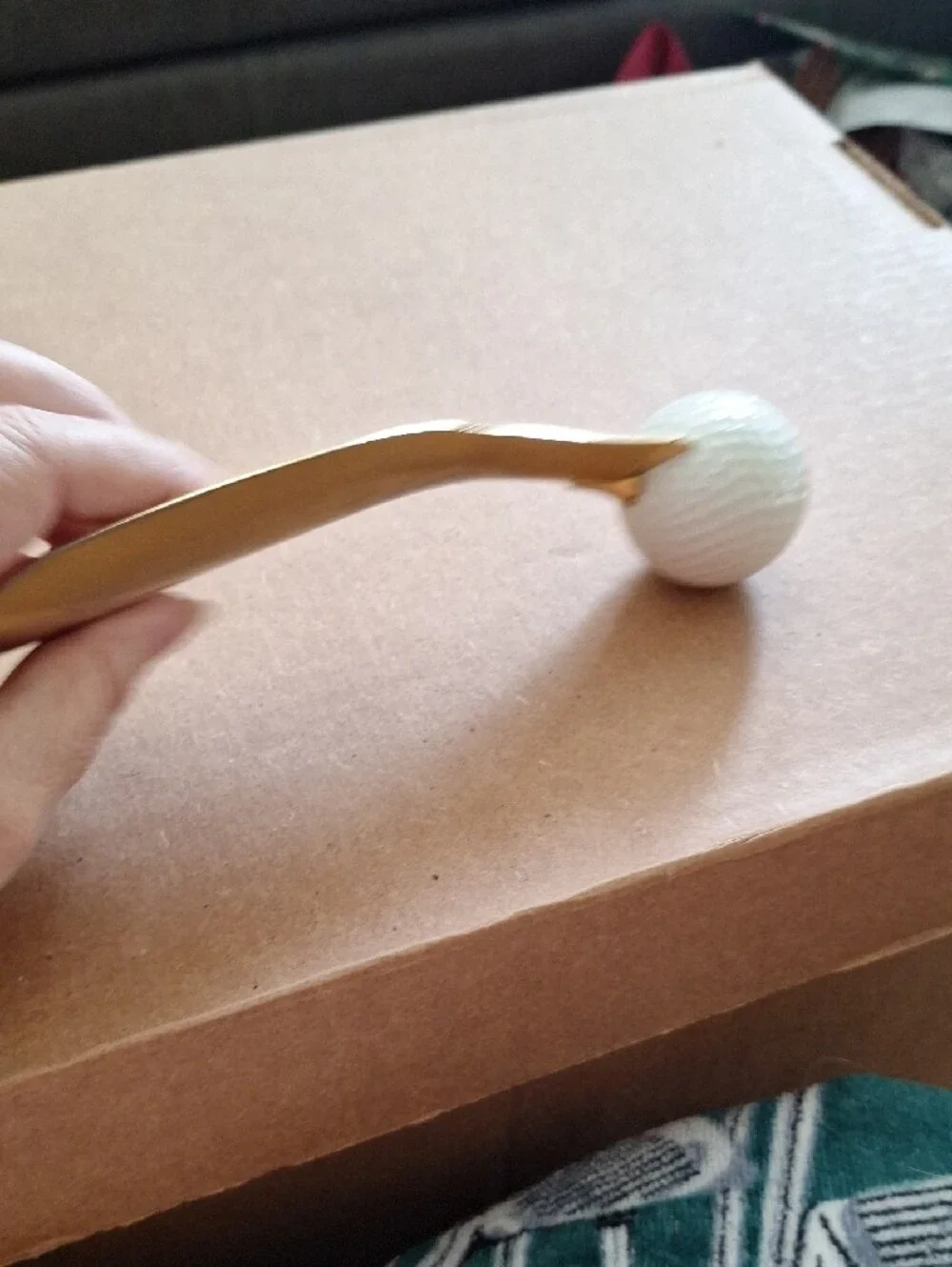 Unique Vintage Gold Shoe Horn with White Golf Ball Handle